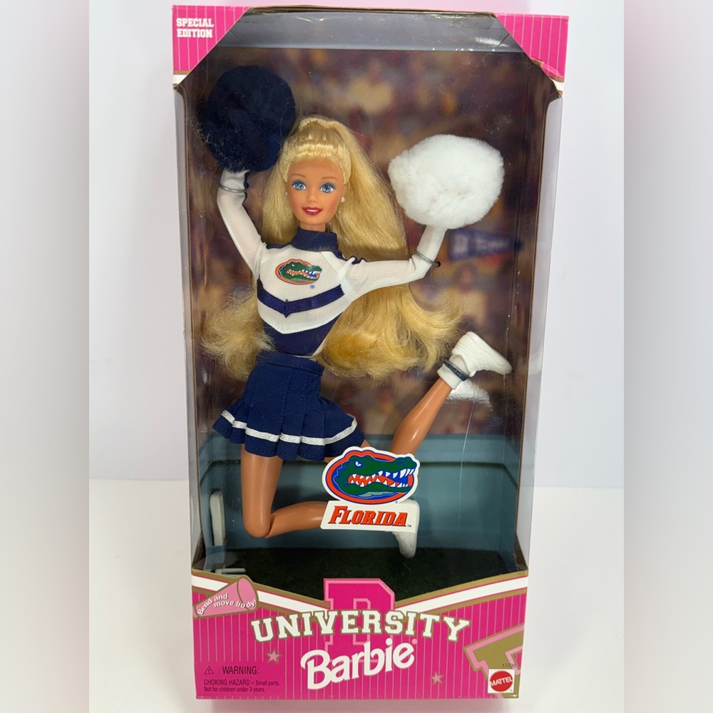 NIB - Vintage 1996 University of Florida Barbie Doll with Pom Poms